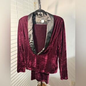 VENUS Burgundy Velvet Blazer and pants suit with Black Trim